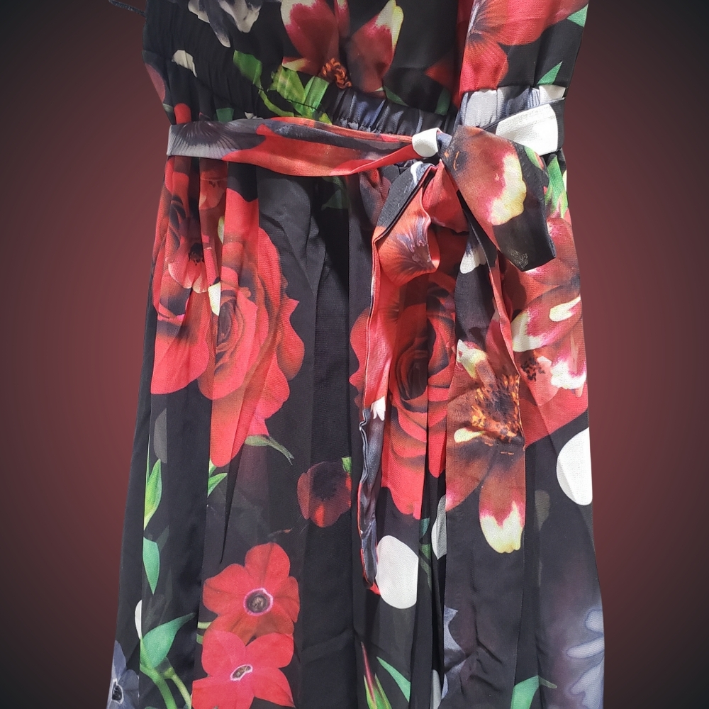 DALIA MACPHEE One Shoulder Floral Dots Maxi Dress Medium Red NWT 🌹⚘ - Picture 3 of 7